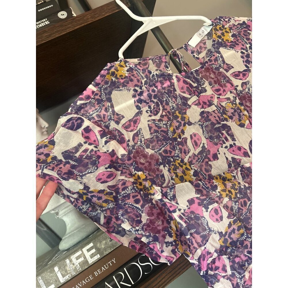 Iro Janek Patterned Chiffon Mini Dress Purple Womens Size FR 36 US 4 - Picture 7 of 11